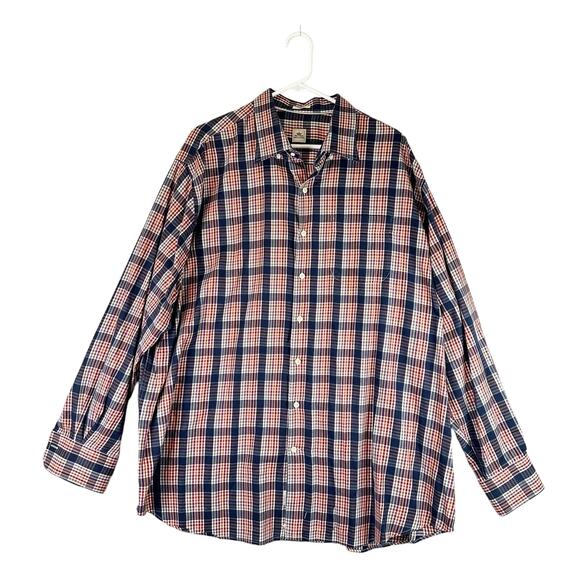 Peter Millar Shirt Mens 2XL Orange Blue Windowpane‎ Plaid Button Up Long Sleeve - Picture 1 of 7